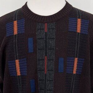 Barcelina Men's Pullover Crewneck Sweater 58 Extra Large Brown Blue Orange Wool